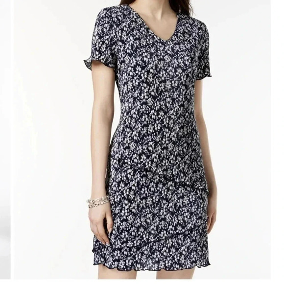 Connected Women's Printed Tiered Dress Blue Size 8Petite - Picture 1 of 8